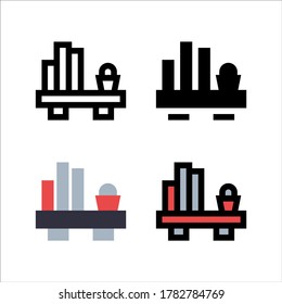simple book shelf icon design in line, solid, flat and filled lined style for business office icon, website, app and ui design. vector library illustration in colorful style color on white background.
