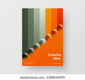 Simple booklet A4 design vector template. Multicolored 3D balls catalog cover layout.