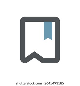 Simple bookmark icon with a blue ribbon on a White Background. Flat, clean design.
