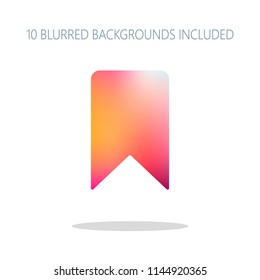 simple bookmark icon. Colorful logo concept with simple shadow on white. 10 different blurred backgrounds included