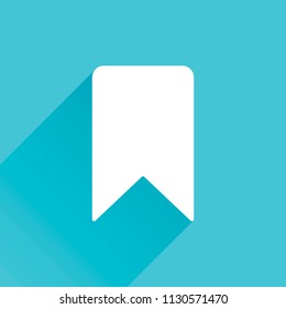 simple bookmark icon. Gray icon with long shadow in bottom left corner on blue background