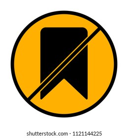 simple bookmark icon. not allowed, black object in warning sign with orange background color