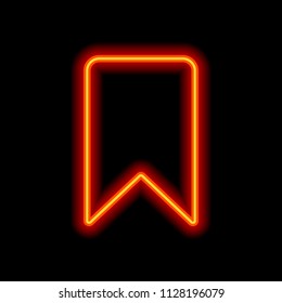 simple bookmark icon. Orange neon style on black background. Light icon