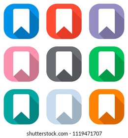 simple bookmark icon. Set of white icons on colored squares for applications. Seamless and pattern for poster