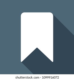 simple bookmark icon. White flat icon with long shadow on background