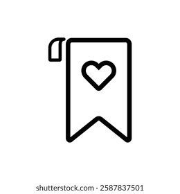 simple bookmark wishlist save with love heart shape black outline icon