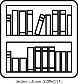 Simple bookshelf and books line icon