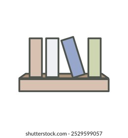 Simple bookshelf illustration with books, perfect for library-themed designs, educational projects, or interior decor graphics.