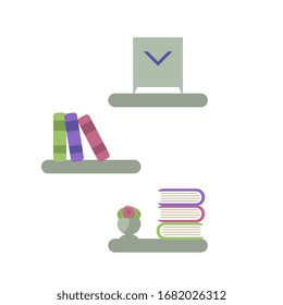 Simple bookshelves with books and clock vector