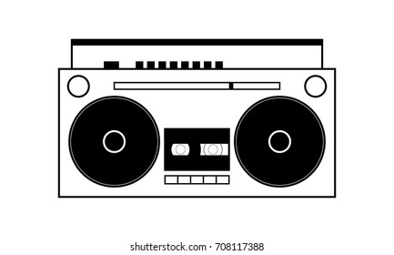 Simple boombox vector illustration, black outlined on white background