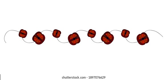 Simple border for any purposes wuth red poppies. Rustic style
