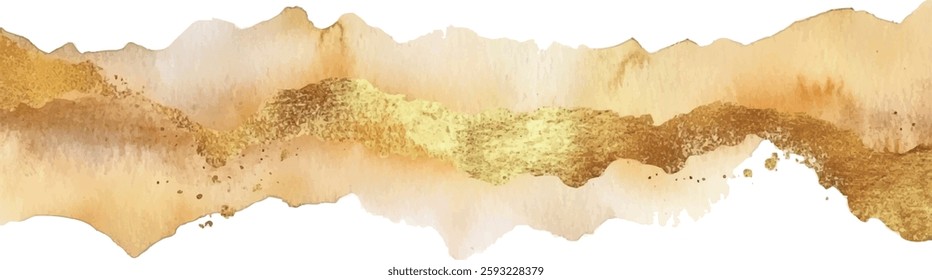 Simple border isolated on white, textured, abstract golden watercolor border	
