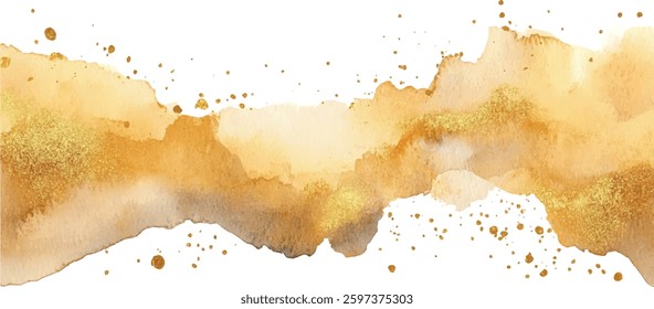 Simple border isolated on white, textured, abstract golden watercolor border	
