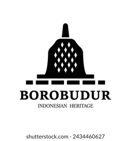 Simple Borobudur Temple Logo Vector Design, Stupa of Borobudur Stone Temple Indonesian Heritage Silhouette Logo Design