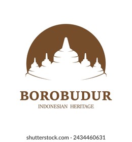 Simple Borobudur Temple Logo Vector Design, Stupa of Borobudur Stone Temple Indonesian Heritage Silhouette Logo Design