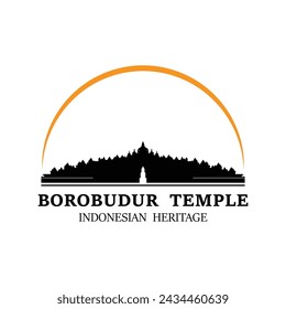 Simple Borobudur Temple Logo Vector Design, Stupa of Borobudur Stone Temple Indonesian Heritage Silhouette Logo Design