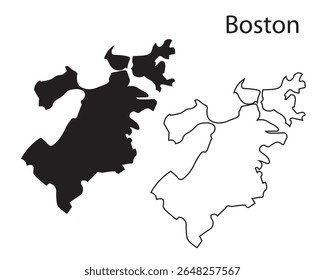 Simple Boston city map silhouette vector. Clean black outline of USA city, perfect for infographics, prints, icons, and digital design work.