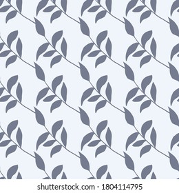 Simple botanic seamless pattern with vintage branches. Isolated foliage print with purple ornament on white background. Great for wallpaper, textile, wrapping paper, fabric print. Vector illustration.