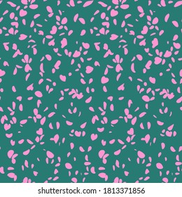 Simple botanical background. Nature ornament. Seamless pattern made of scattered plain flower petals. Small brush strokes geometric shapes. Trendy flat illustration with brush strokes,