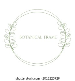 Simple botanical frame with leafy branches vector illustration. Symmetrical sheet on a circle. Bezel for invitation or postcard decoration.