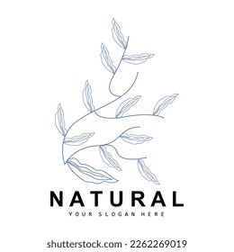 Logotipo simple de hoja y flor botánica, estilo de línea natural vectorial, diseño de decoración, cartel, volante, invitación a la boda y promoción de marca de productos