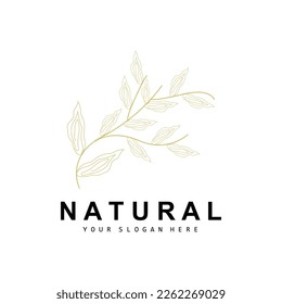 Simple Botanical Leaf and Flower Logo, Vector Natural Line Style, Decoration Design, Banner, Flyer, Wedding Invitation, and Product Branding