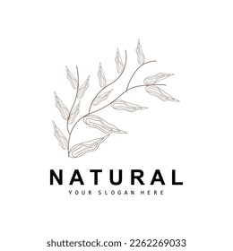 Simple Botanical Leaf and Flower Logo, Vector Natural Line Style, Decoration Design, Banner, Flyer, Wedding Invitation, and Product Branding