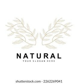 Simple Botanical Leaf and Flower Logo, Vector Natural Line Style, Decoration Design, Banner, Flyer, Wedding Invitation, and Product Branding