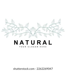 Simple Botanical Leaf and Flower Logo, Vector Natural Line Style, Decoration Design, Banner, Flyer, Wedding Invitation, and Product Branding