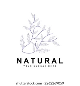 Einfaches botanisches Leaf- und Blumenlogo, Vector Natural Line Style, Dekoration Design, Banner, Flyer, Hochzeitseinladung und Produkt-Branding