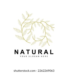 Simple Botanical Leaf and Flower Logo, Vector Natural Line Style, Decoration Design, Banner, Flyer, Wedding Invitation, and Product Branding