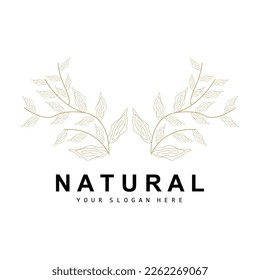 Simple Botanical Leaf and Flower Logo, Vector Natural Line Style, Decoration Design, Banner, Flyer, Wedding Invitation, and Product Branding