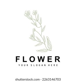 Simple Botanical Leaf and Flower Logo, Vector Natural Line Style, Decoration Design, Banner, Flyer, Wedding Invitation, and Product Branding