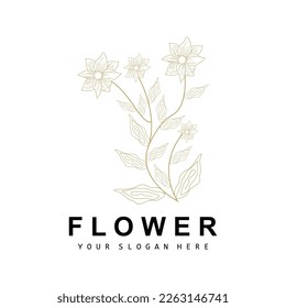 Einfaches botanisches Leaf- und Blumenlogo, Vector Natural Line Style, Dekoration Design, Banner, Flyer, Hochzeitseinladung und Produkt-Branding