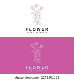 Simple Botanical Leaf and Flower Logo, Vector Natural Line Style, Decoration Design, Banner, Flyer, Wedding Invitation, and Product Branding