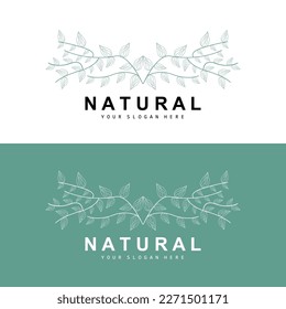 Logotipo simple de hoja y flor botánica, estilo de línea natural vectorial, diseño de decoración, cartel, volante, invitación a la boda y promoción de marca de productos