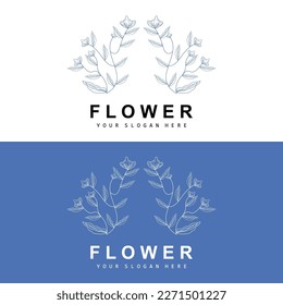 Simple Botanical Leaf and Flower Logo, Vector Natural Line Style, Decoration Design, Banner, Flyer, Wedding Invitation, and Product Branding