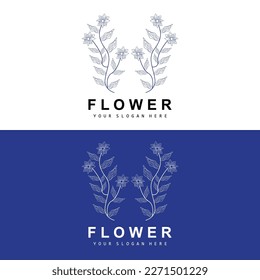 Simple Botanical Leaf and Flower Logo, Vector Natural Line Style, Decoration Design, Banner, Flyer, Wedding Invitation, and Product Branding