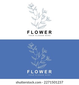 Simple Botanical Leaf and Flower Logo, Vector Natural Line Style, Decoration Design, Banner, Flyer, Wedding Invitation, and Product Branding