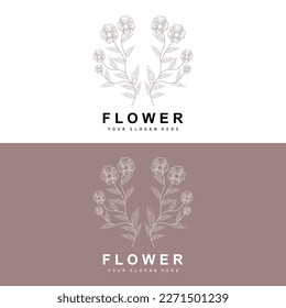 Simple Botanical Leaf and Flower Logo, Vector Natural Line Style, Decoration Design, Banner, Flyer, Wedding Invitation, and Product Branding