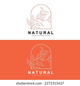 Simple Botanical Leaf and Flower Logo, Vector Natural Line Style, Decoration Design, Banner, Flyer, Wedding Invitation, and Product Branding
