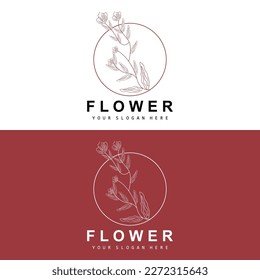 Einfaches botanisches Leaf- und Blumenlogo, Vector Natural Line Style, Dekoration Design, Banner, Flyer, Hochzeitseinladung und Produkt-Branding