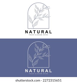 Simple Botanical Leaf and Flower Logo, Vector Natural Line Style, Decoration Design, Banner, Flyer, Wedding Invitation, and Product Branding