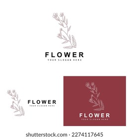 Simple Botanical Leaf and Flower Logo, Vector Natural Line Style, Decoration Design, Banner, Flyer, Wedding Invitation, and Product Branding