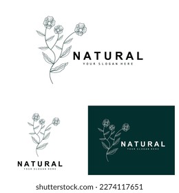 Einfaches botanisches Leaf- und Blumenlogo, Vector Natural Line Style, Dekoration Design, Banner, Flyer, Hochzeitseinladung und Produkt-Branding