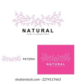Simple Botanical Leaf and Flower Logo, Vector Natural Line Style, Decoration Design, Banner, Flyer, Wedding Invitation, and Product Branding