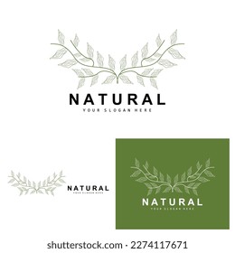 Einfaches botanisches Leaf- und Blumenlogo, Vector Natural Line Style, Dekoration Design, Banner, Flyer, Hochzeitseinladung und Produkt-Branding