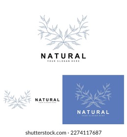 Simple Botanical Leaf and Flower Logo, Vector Natural Line Style, Decoration Design, Banner, Flyer, Wedding Invitation, and Product Branding