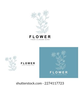 Simple Botanical Leaf and Flower Logo, Vector Natural Line Style, Decoration Design, Banner, Flyer, Wedding Invitation, and Product Branding