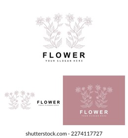 Simple Botanical Leaf and Flower Logo, Vector Natural Line Style, Decoration Design, Banner, Flyer, Wedding Invitation, and Product Branding